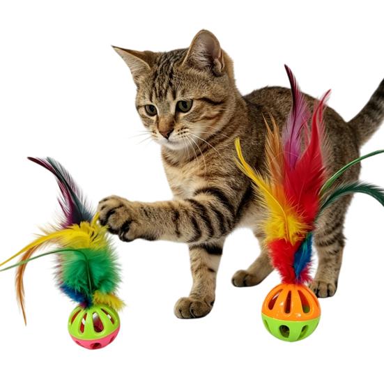 5Pcs Interactive Cat Feather Toy, Cat Balls, Feather Balls with Loud Bell Inside for Kitty Kitten Scratching Exercise Indoor