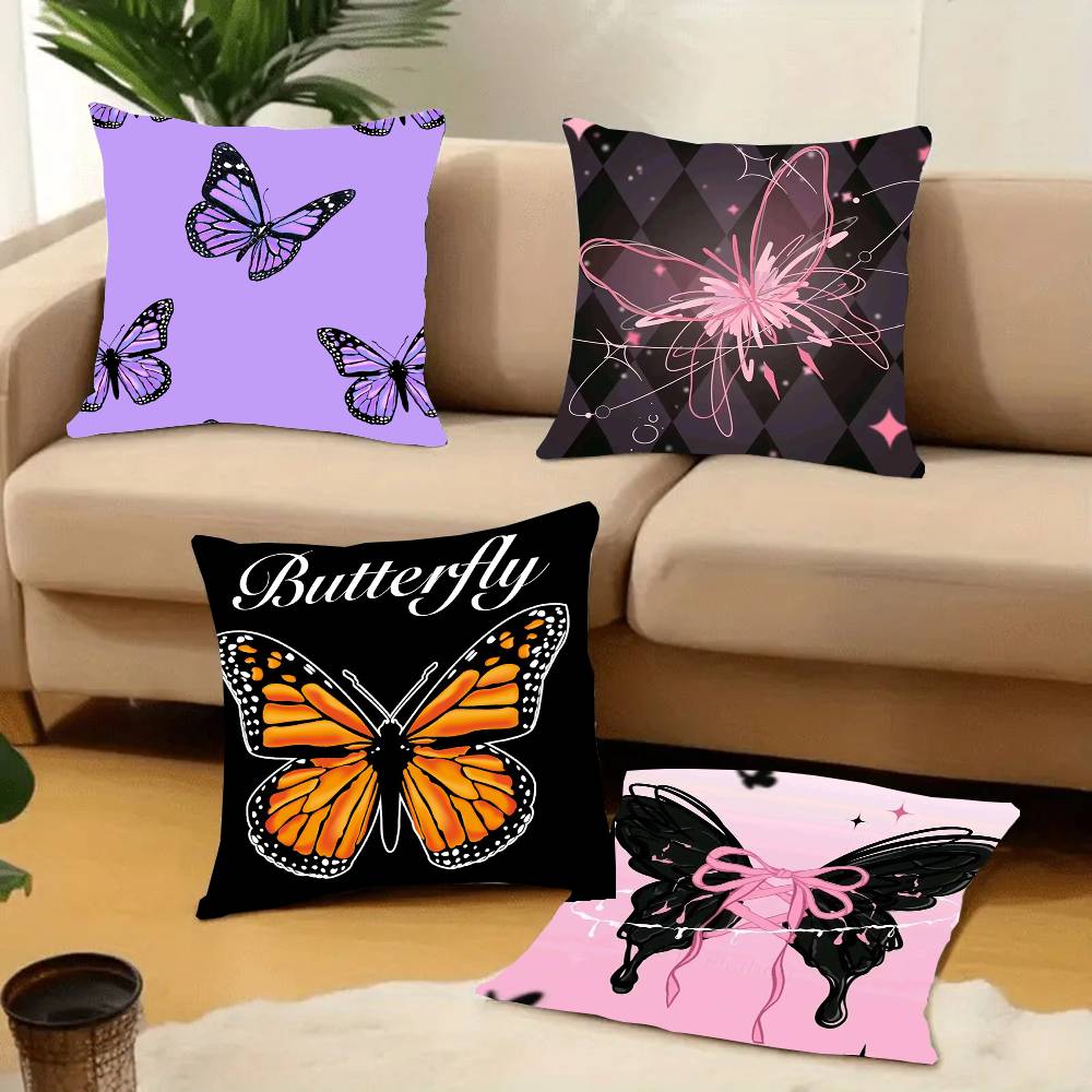 1PC Luxury Pink cute butterfly Pillow Case Square  Bedroom Sofa Leisure Comfort Cushion Car Home Decoration Pillowcase 40x40