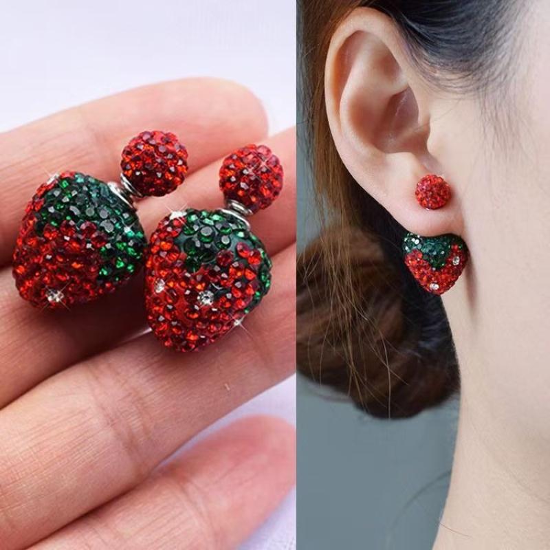 New Luxury Crystal Stud Earrings for Women Statement Geometric Strawberry Earrings Fashion Brincos Sweet Wedding Jewelry Gifts