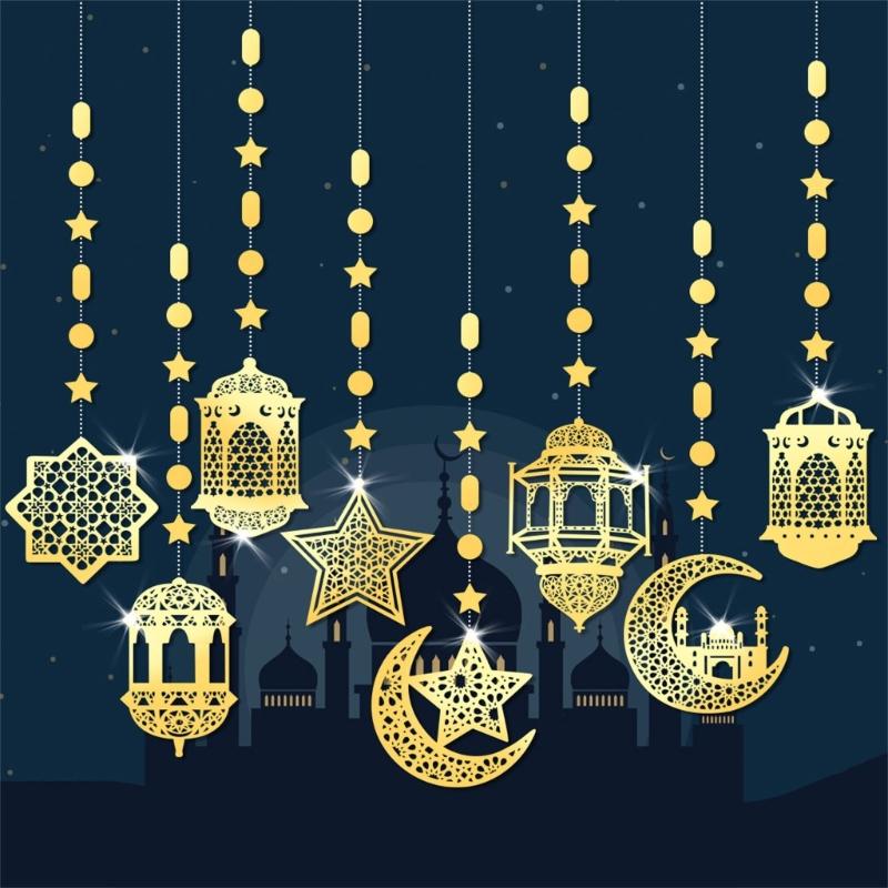 8Pieces Eid Holiday Hanging Decoration Ornaments Pendants for Home and Office Card Paper Hanging Pendant