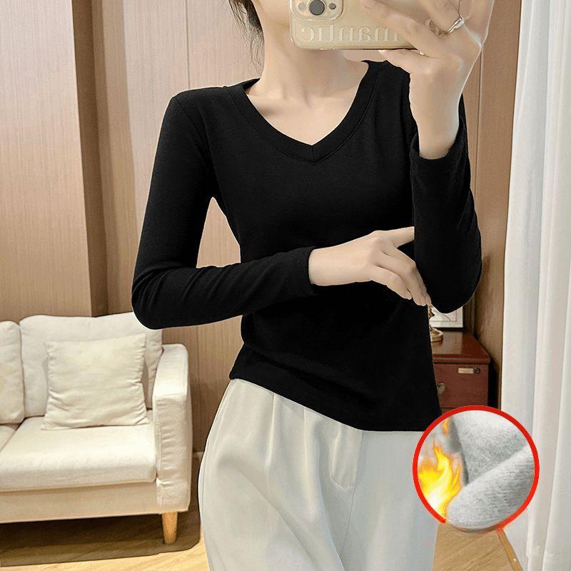

Дизайнерская чувственная тонкая бархатная базовая футболка с V-образным вырезом и облегающим кроем для женщин на весну, осень и зиму. Чисто кашемировая, сексуальная, с длинным рукавом. XXL