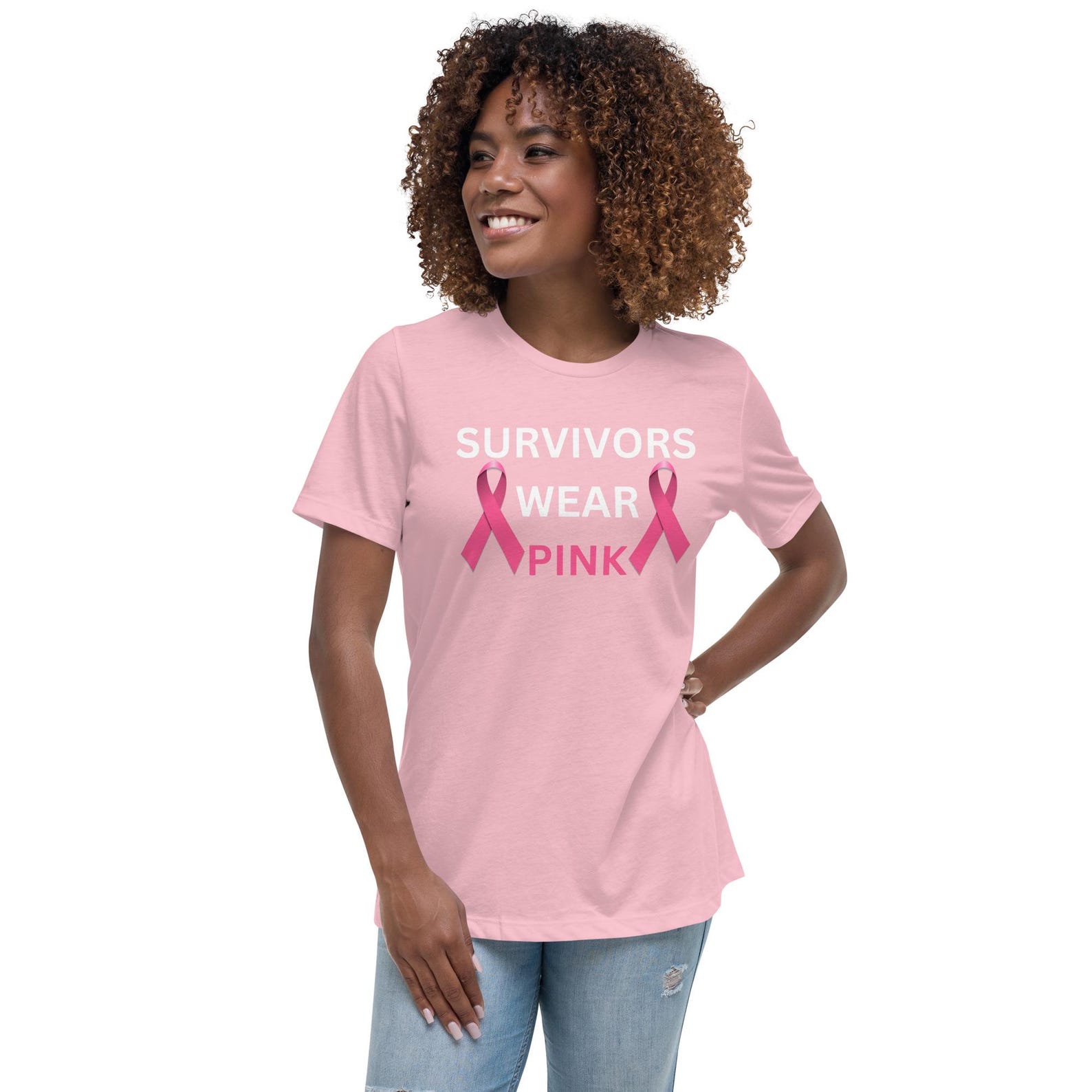 Empowerment Women s Relaxed Shirt: “Survivors Wear Pink” - Celebrate Breast Cancer Warriors with Style and Strength (White) XL