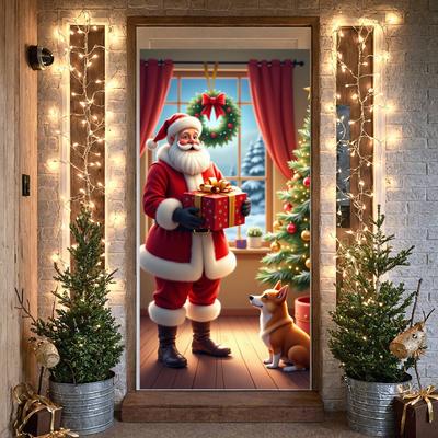 Christmas Decoration Door Banner Santa Claus Gives Gifts Merry Christmas Party Backdrop Xmas New Year Party Photo Background