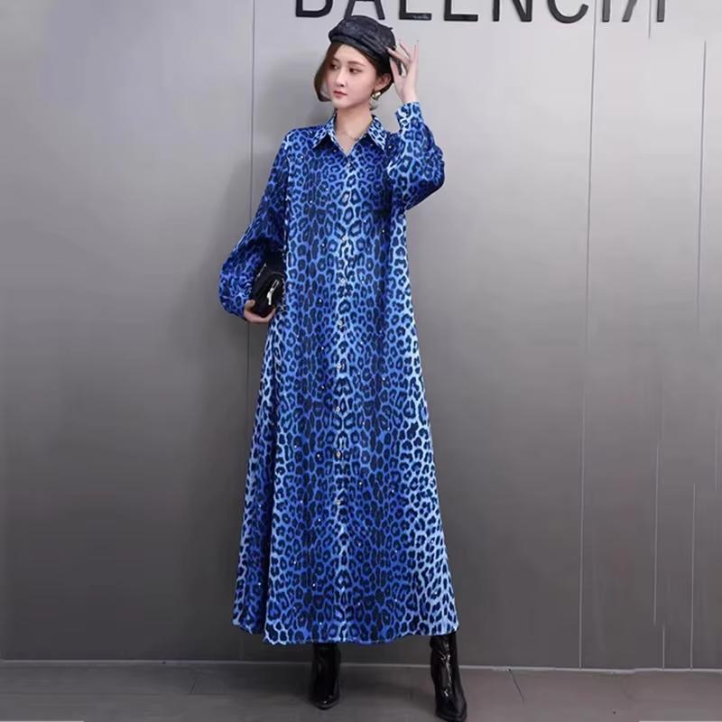 

Однобортное платье с леопардовым принтом XITAO GMM1318 One Size синий