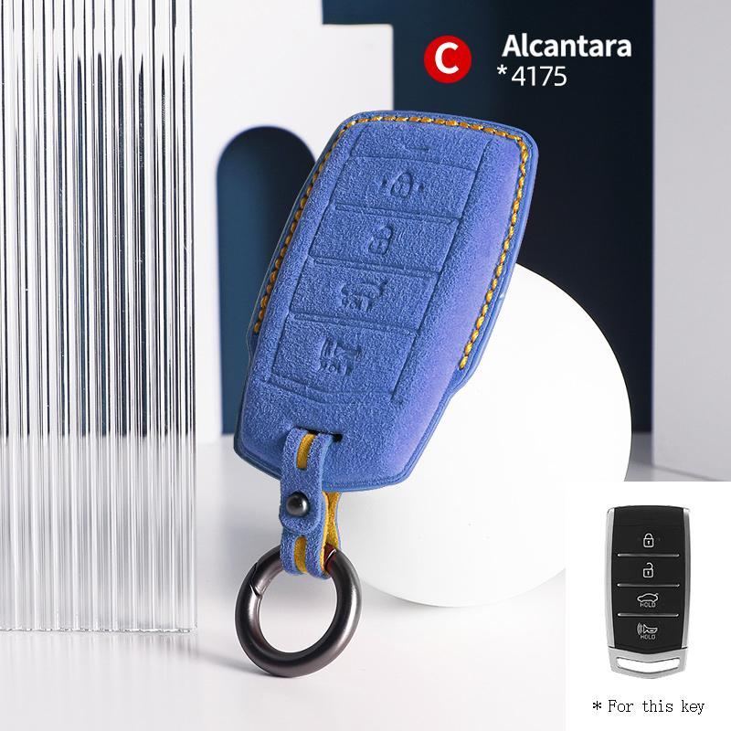 Suede Alcantara For Genesis G70 G90 G80 2017 2023 2020 Accessories Car Key Case Cover Auto Remote Protector Keychain Shell