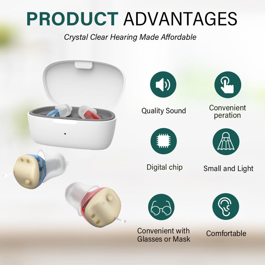 Z-68 Sound Amplifier Hearing Aid with Charging Case Digital Noise Reduction In-Ear Design Long Batte