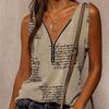 Women's  Fashion Summer New Print V-Neck Zipper Sleeveless Casual Tank Tops