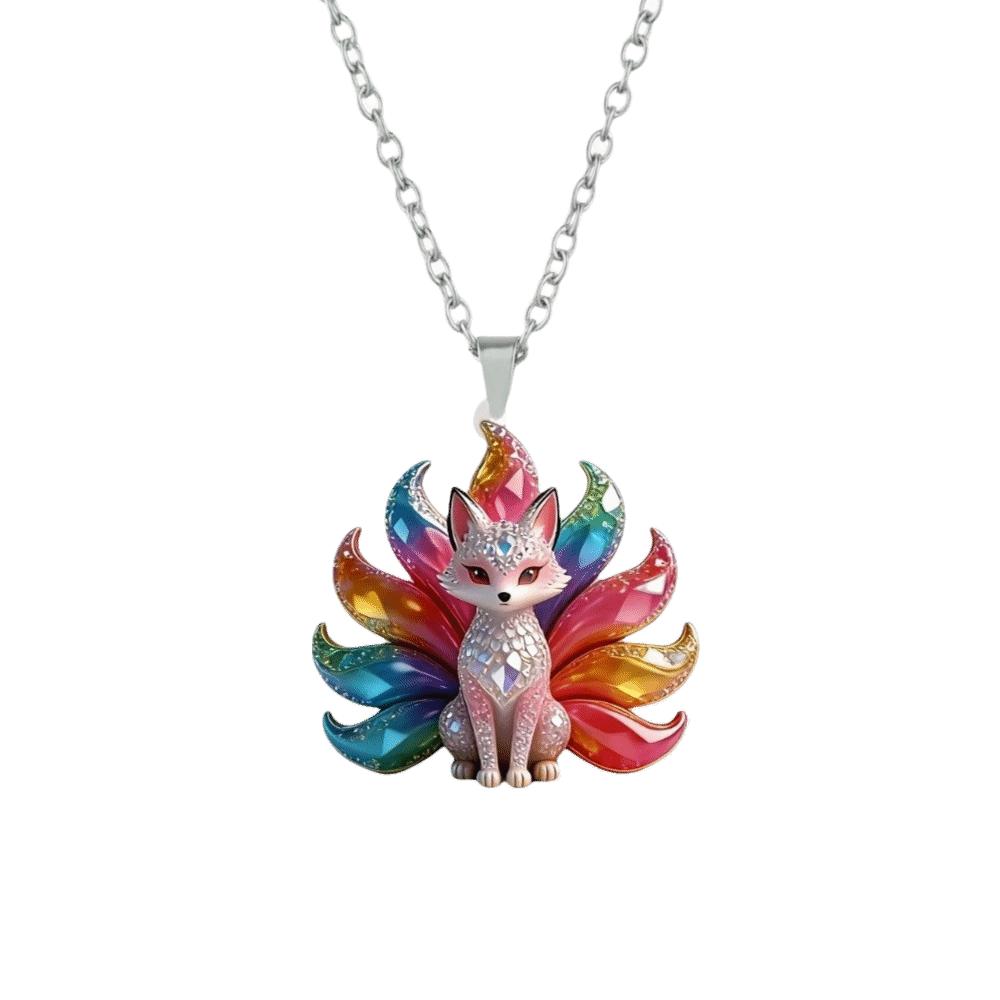 Colourful Shining Fox Pendant Necklace Chinese Style Animal Pendant Necklace  Women Daily Wear