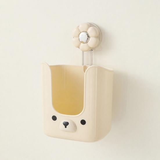 Storage Box with Vacuum Suction Cup Wet Tissue Holder Hygienic Wipe Holder Cute Bear Shape Kitchen Bathroom Organizer