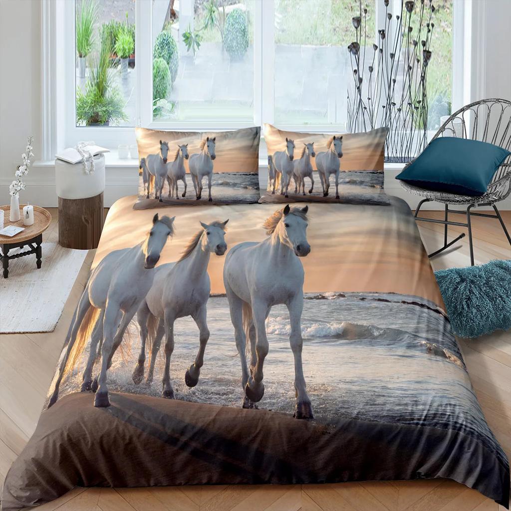Galloping Horse Bedding Set Califking 260X240 Luxury Bed Comforter Double Home Duvet Set Cover Queen Size Pillowcases 2/3Pcs