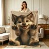 Soft Flannel Throw Blanket with Cute Playful Baby Wolf Print All Season Warm Cozy Blanket for Sofa Couch Bed Living Room Office Home Decor