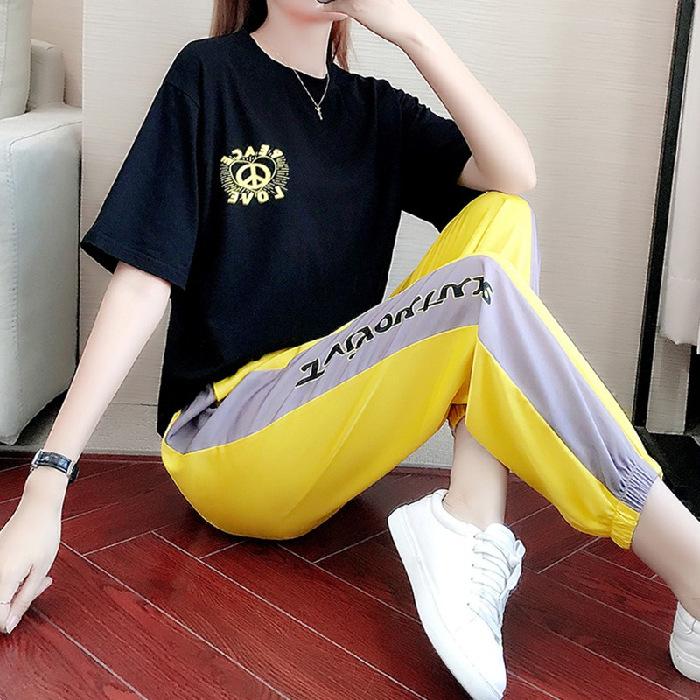 

Temperament Ins Short-sleeved Fashion Trend Loose Sports Running Wear Casual Age-reducing Two-piece Suit Summer Women 2XL
