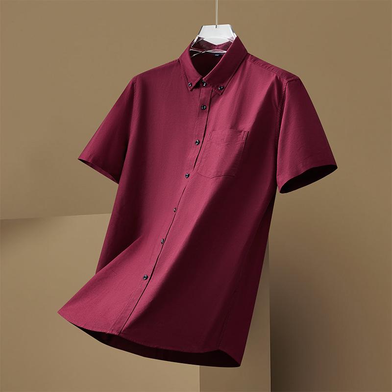 Plus Size Men's Solid Color Oxford Short-Sleeve Shirt - Summer Business Casual.