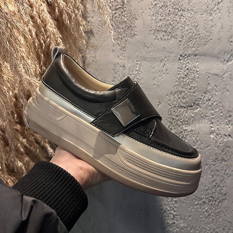 

Velcro little white shoes women s spring new platform casual single shoes versatile heightening loafers fashion women s shoes 35 чёрный