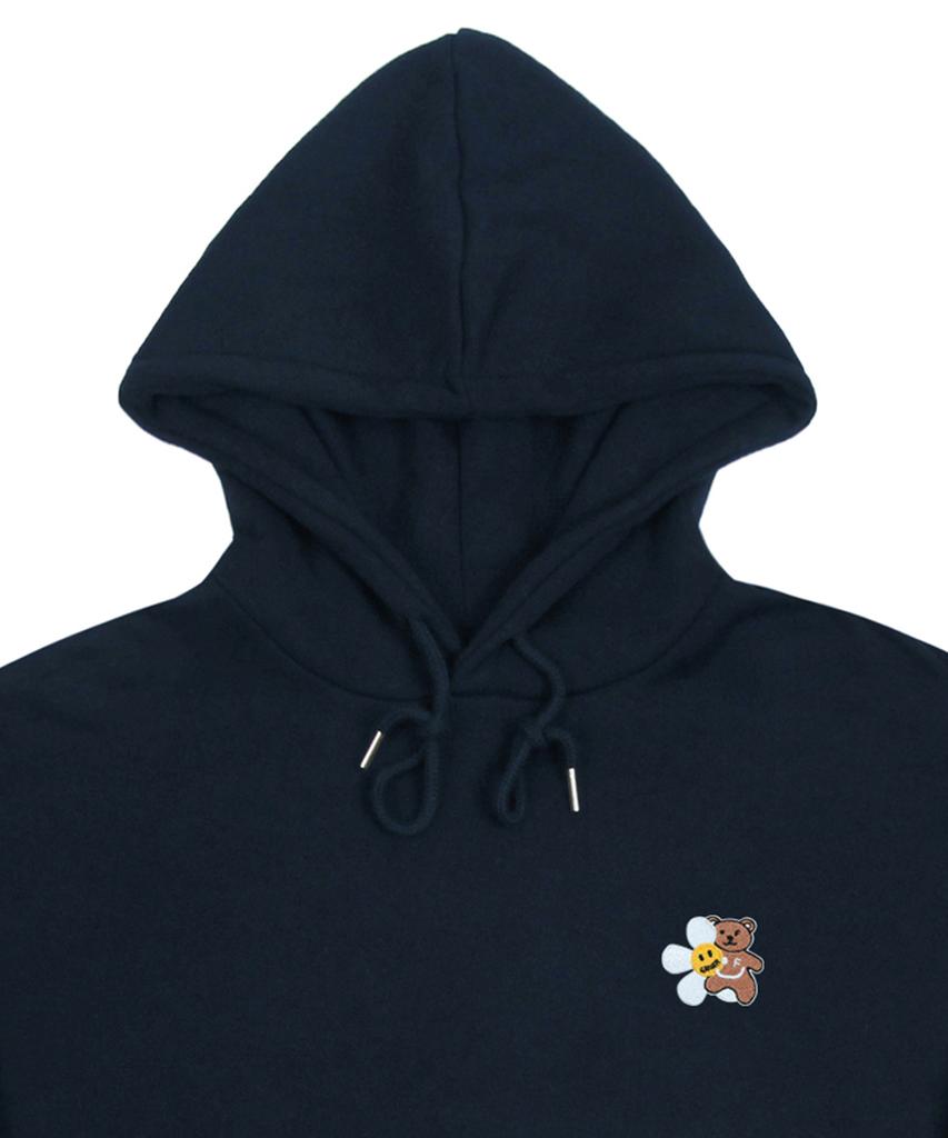[Unisex] Flower Bear Embroidered Smile Hoodie_Navy