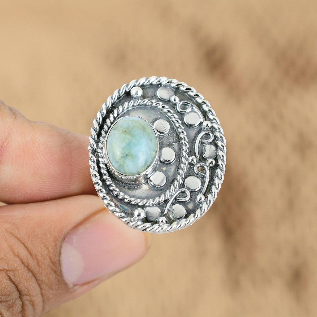 Mothers day Sale Sterling Silver Natural Larimar Multi Stone Wife Ring Jewelry