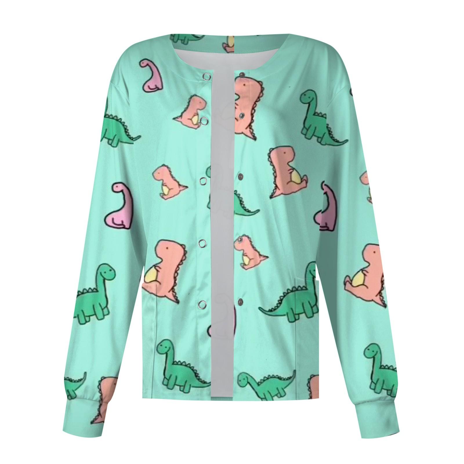 

Женский однобортный защитный комбинезон с длинным рукавом и рисунком динозавра, карманный рабочий воротник-стойка, кардиган, куртка, топ XXL