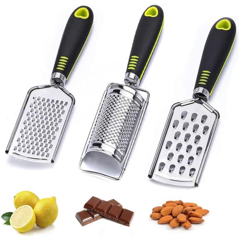 Kitchen Cheese Grater & Lemon Zester, 3 Graters Set, Razor-Sharp Stainless Steel Blade, Ergonomic TPR Handle