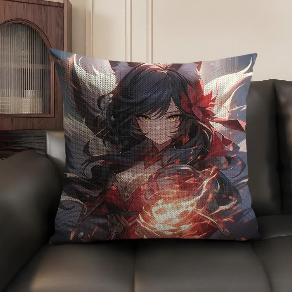 Nine-Tailed Fox Girl Cushion Cover Natural Linen Organic Fabric Double-Sided Printing Sofa Home Decor Gift Pillow Case