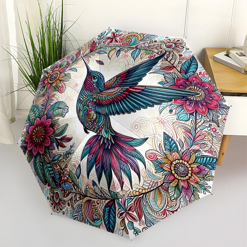 1pc Art Birds & Flowers Cartoon Umbrella, Portable Compact Umbrella, Suitable for Camping, Hiking and Travel A006