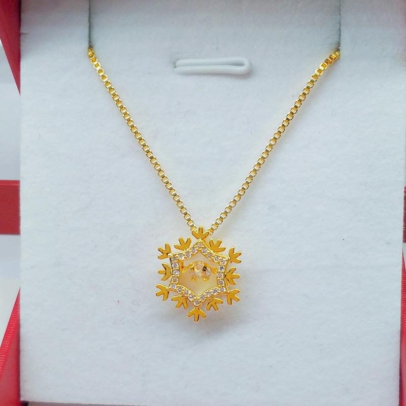 Vietnamese Sand Gold Heart Necklace with Gilded Brass Crown Pendant and Diamond Inlay In Multiple Styles