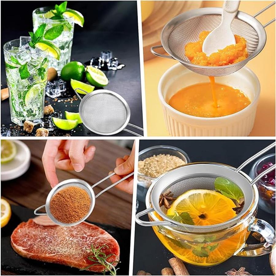 Stainless Steel Fine Mesh Cocktail Strainer Food Strainer Tea Strainer Coffee Strainer Double Strainer Tool with Long Handle