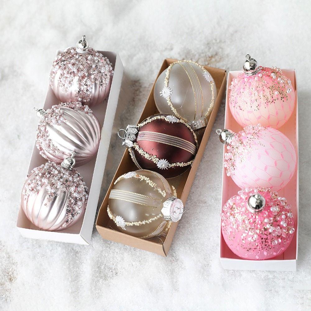 

3Pcs Plastic Christmas Spheres Pendant 8cm Christmas Ball Decoration Matte Christmas Ball for Home