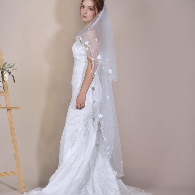 Elegant 2 Tiered Bridal Veils with Flower Studs Perfect For Wedding Ceremony And Bride PhotoShoots Occasion