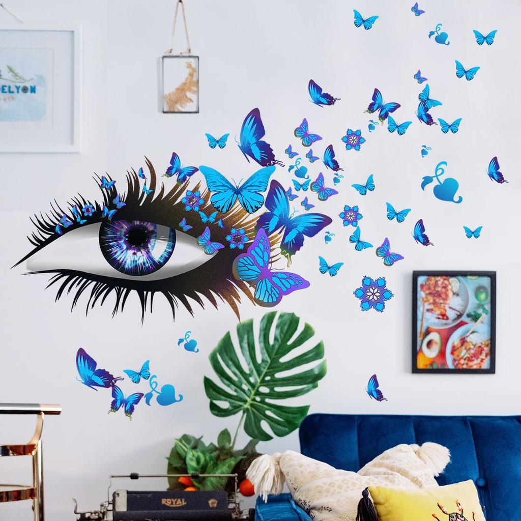Vivid Wall Stickers Eyelashes Butterfly Removable Decoration For Living Room Bedroom Background Wall