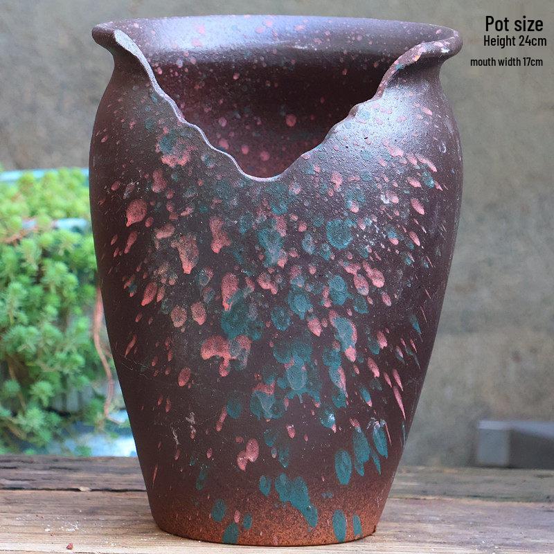 Handmade Double Ear Ceramic Succulent Flower Pot with Cutouts