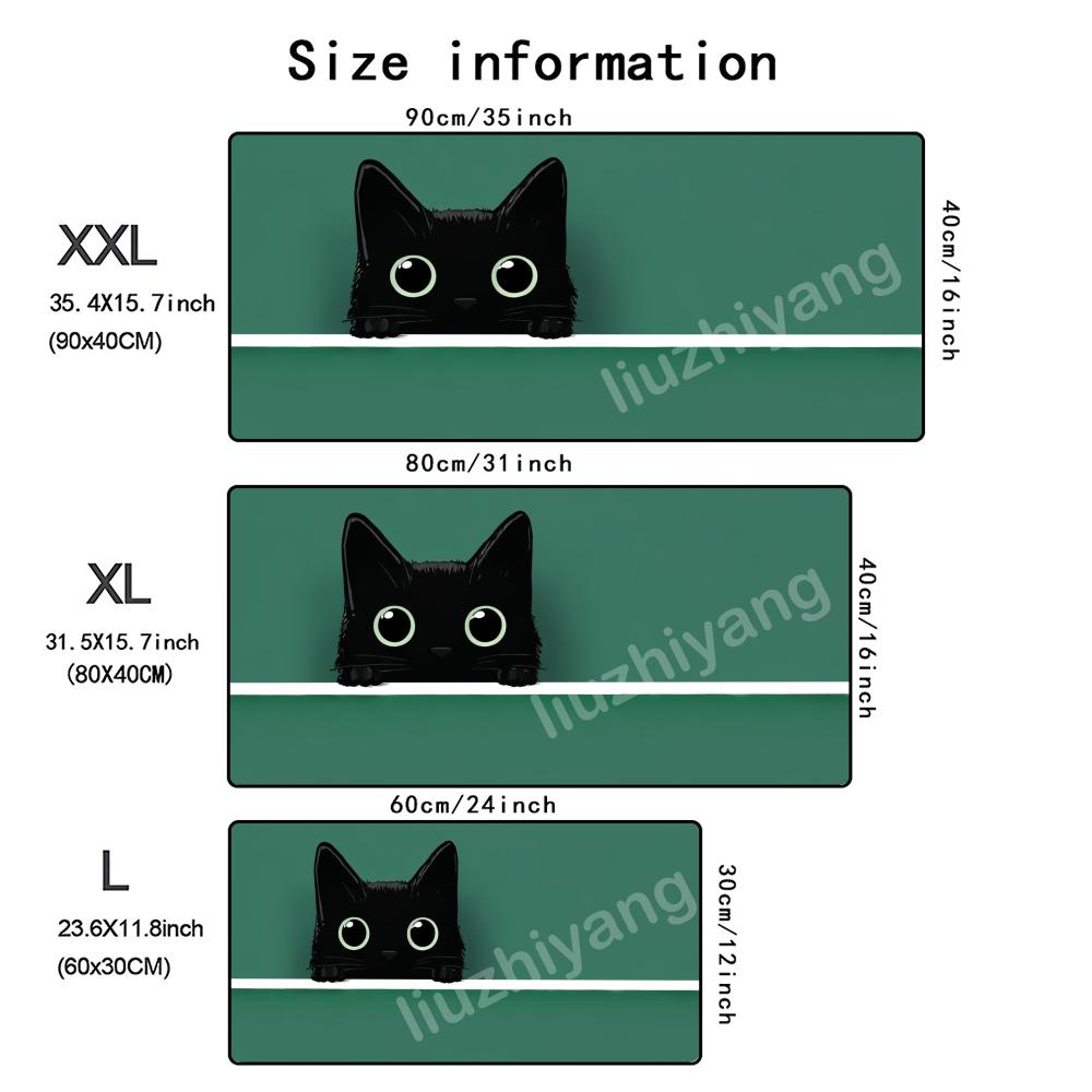 Cute Black Cat Mouse Pad Large Computer Office Game Table Mat Rubber AntiSlip Stitched Edge Keyboard Mats 90x40 Xxl Desk Pads