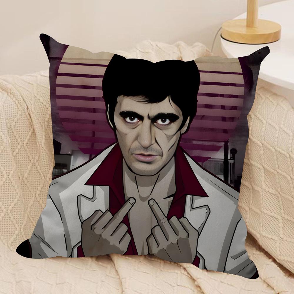 Classic Movie SScarface Cushion Cover Silky Short Plush Invisible Zipper Dustproof Sofa Pillow Case for Home Decor