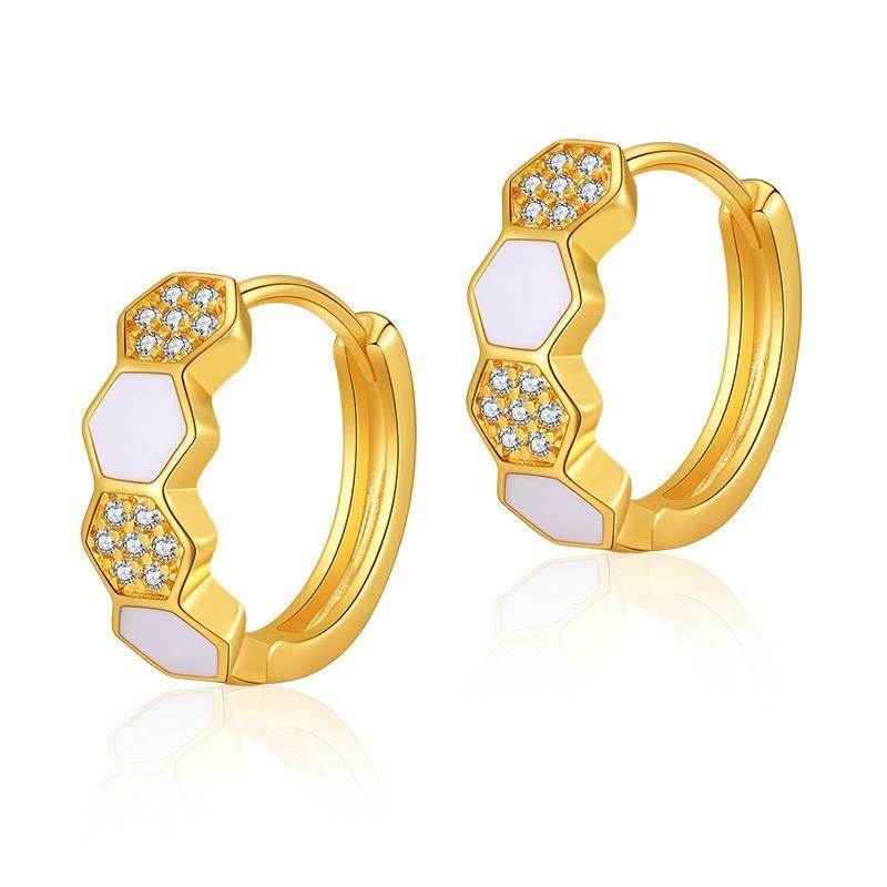 K Gold Plated Copper Zircon Inlaid Enamel Delicate Hoop Earrings For Women