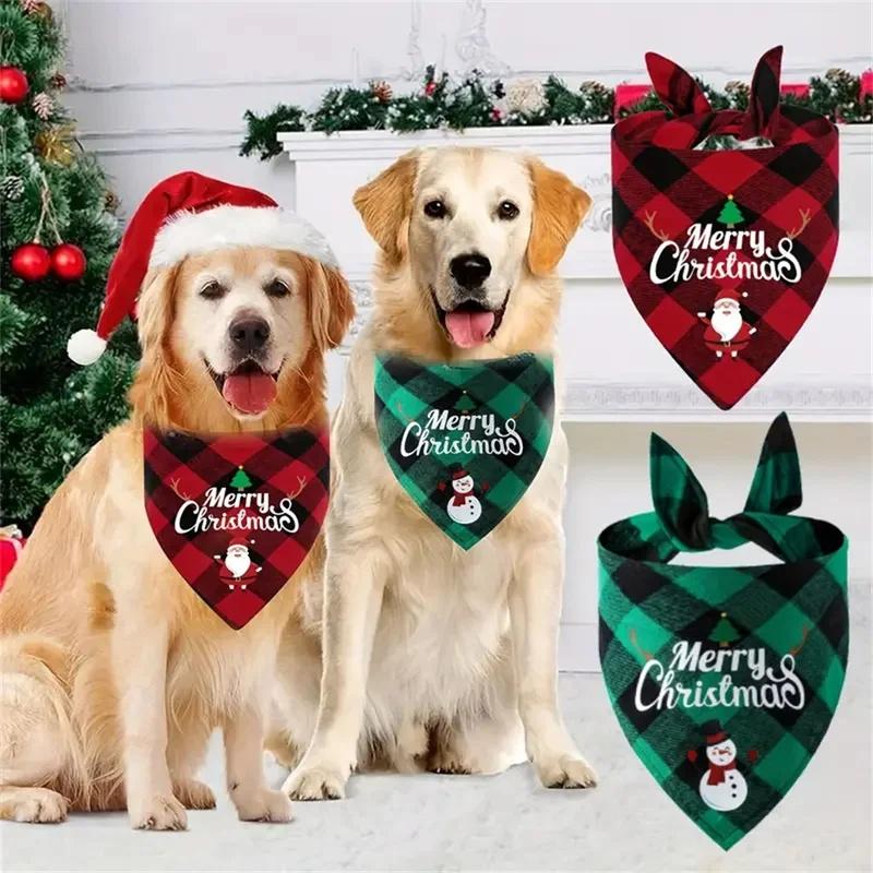 1/2Pcs Halloween Plaid Dog Bandana, Adjustable Triangle Pet Scarf Saliva Towel Holiday Party Decor for Small Large Dogs