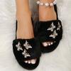 Módní Vintage Motýlí Detor Bavlněné Pantofle Dámské Umělá Kožešina Plochý Podpatek Bavlněné Nazouváky Žena Otevřená Špička Nazouvací Plyšové Pantofle Dámské