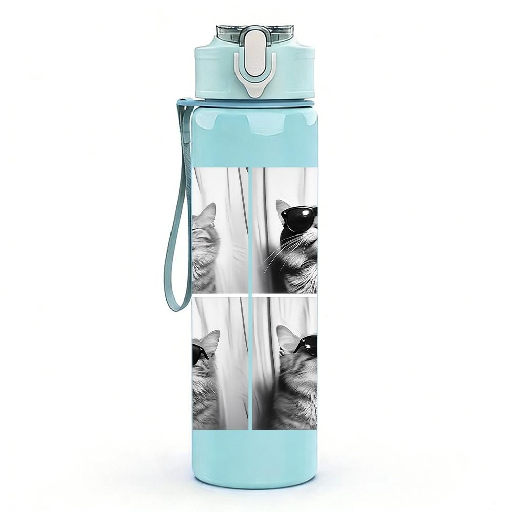1PC Four Panel Cat Meme Comic Print 750ml Color Plastic Sports Water Bottle Leakproof Flip Straw Lid Suitable for Sports Office Home Use