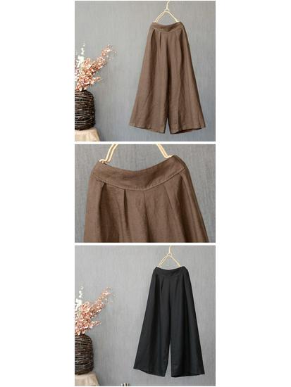 Women's Cotton Linen Wide-Leg Cropped Pants - Solid Color, Loose Fit, Retro Casual for Spring, Summer, Autumn