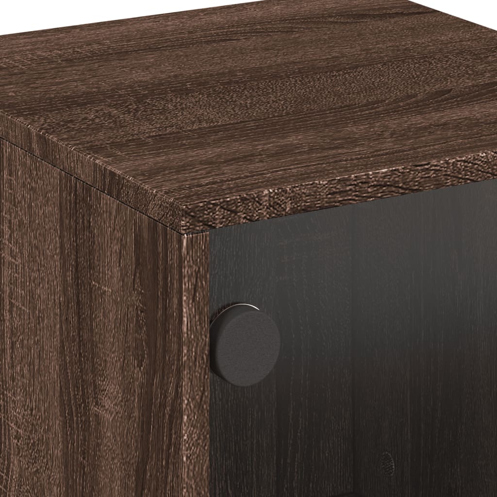 Nightstands with Glass Doors 2 Pcs Brown Oak Effect 35 X 37 X 50 Cm