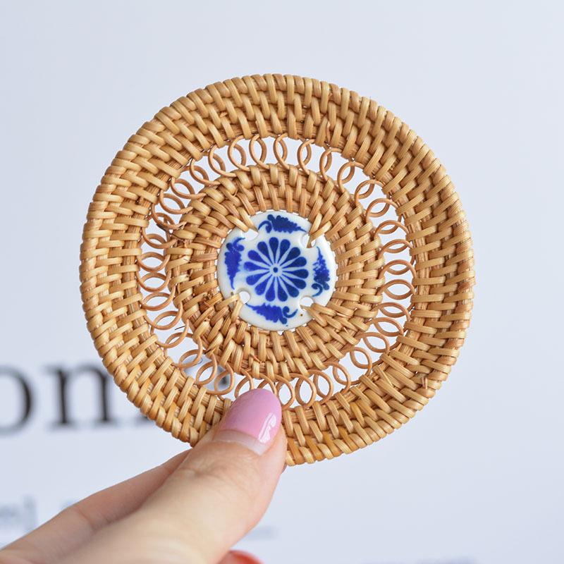 Getränkeuntersetzer, rund, Teller, Geschirr, handgefertigt, Tischset, rutschfest, Rattan-Gewebe, Tassenmatte, Wärmedämmung, Tischschüsselunterlage