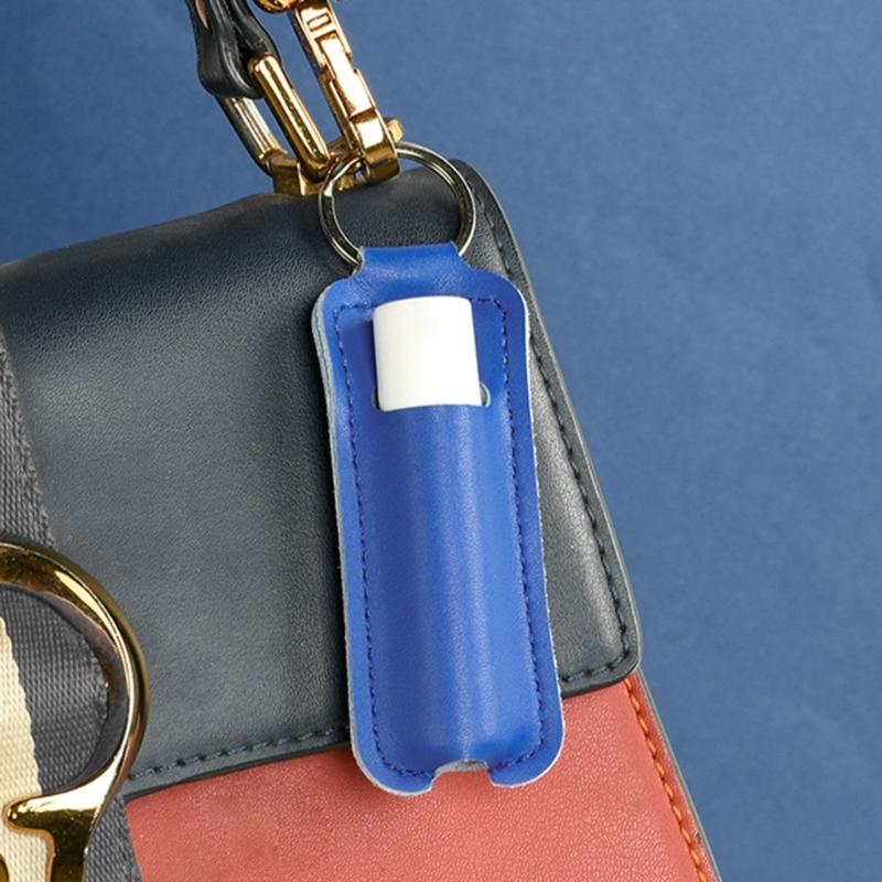 Lipstick Lip Gloss Bag Keychain Holder PU Leather Chapstick Pouch Keyring Portable Lip Balm Packaging Cover Key Chain