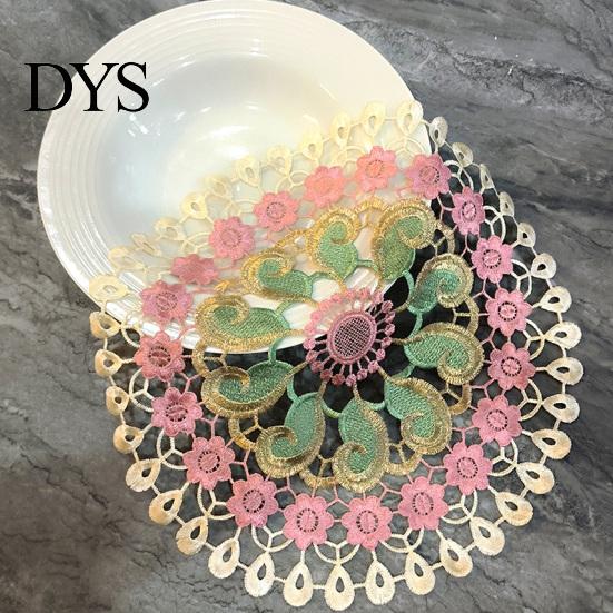 Durable Decorative Lace Doilies Round Colorful Doily, 11.42" Floral Placemat, Heat Retro Style Table Mat Resistant Mat, for Teapot, Coffee Cup