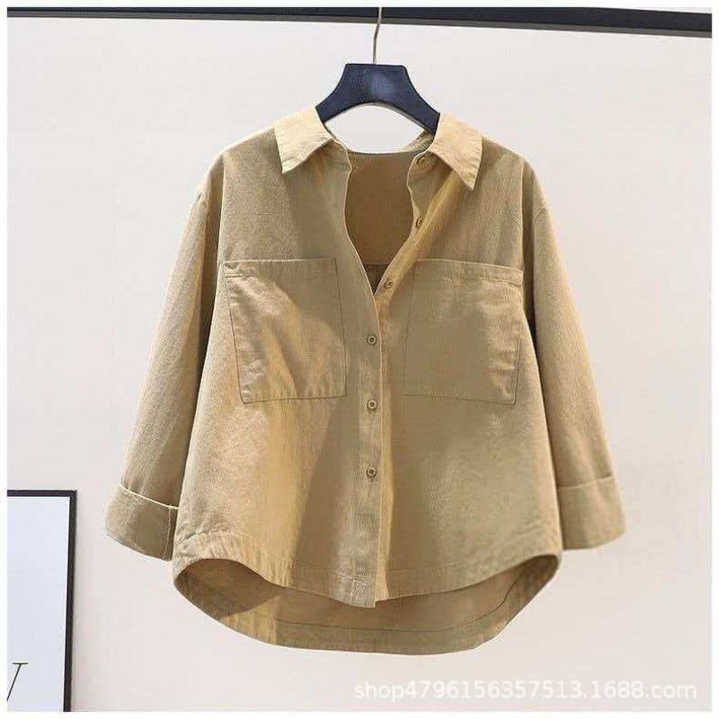 Fresh and Light Blue Cotton Shirt for Women: New Spring/Summer Style Single-Pocket Loose-Fit Shirt
