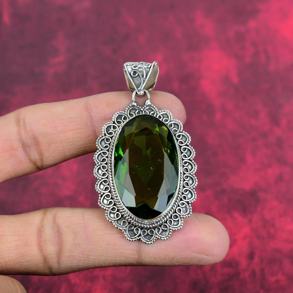 Peridot anheng edelstenssmykker, 925 solid sterling sølv anheng, håndlagde smykker fødselsstein anheng, gave til ham