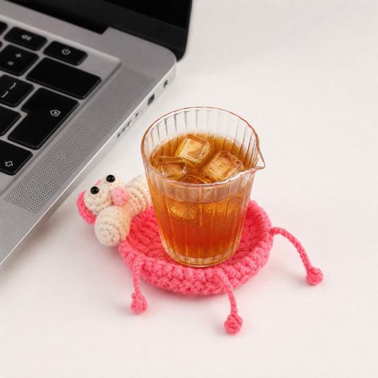 Handmade Crochet Animal Coaster Duck Coaster Decorative Heat-Resistant Knitting Mouse Drink Coffee Cup