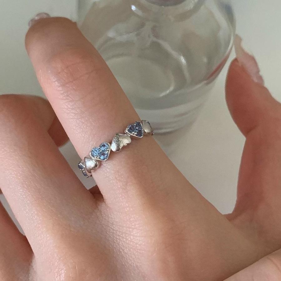 Blue love brushed ring spring and summer small fresh personalized index finger ring ring