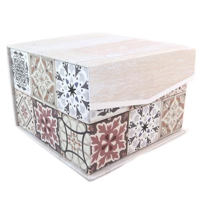 [P9417] - 'Boho' Beige Brown Jewelry Box - 12. 5x12. 5x8. 7cm