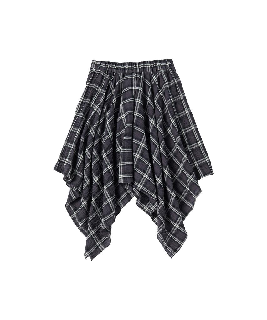Comoni Nose W Layered Check Skirt [Navy]