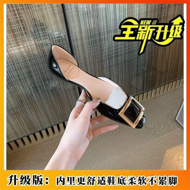 Solid Color Soft Sole One-Word Buckle Single Shoes Women'S Fried Street High Value Temperament Lady Lazy Shoes