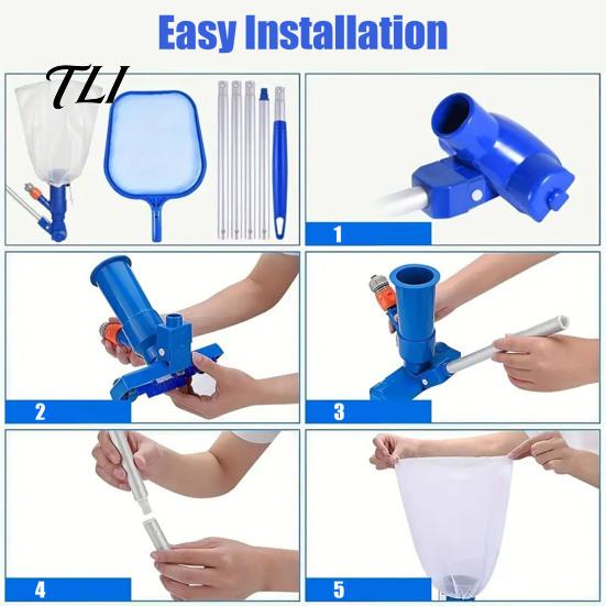 Water Pressure Pool Cleaner Vacuum Head with Detachable Pole And Leaf Bag, Hot Tub Skimmer Net, for Swimming Pools, Ponds, Fountains, Tubs