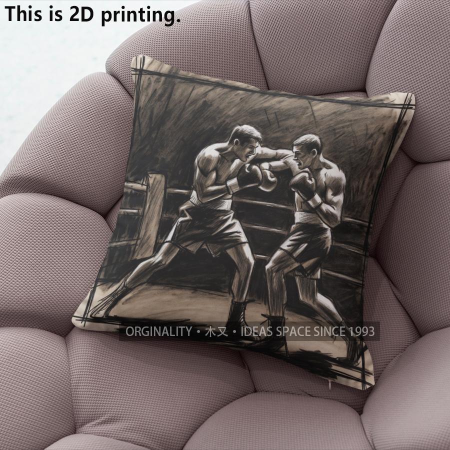 Vintage Sketch Boxing Match Throw Pillow Covers Pattern Cushion Cover Suitable for Sofa Bedroom Car Pillow Cover